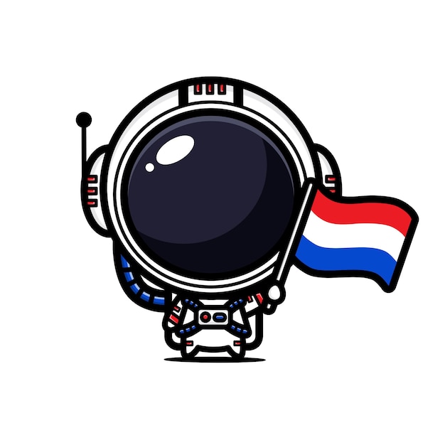 オランダの旗を飛んでいるかわいい宇宙飛行士