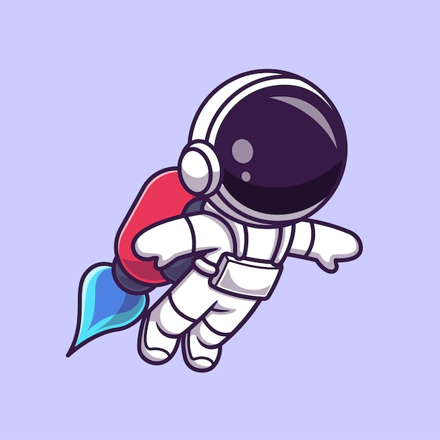 ロケットで飛んでいるかわいい宇宙飛行士漫画ベクトル アイコン イラスト科学技術分離フラット