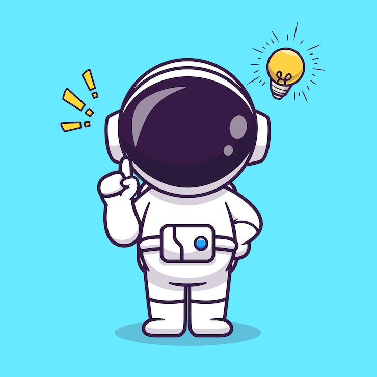 Vector cute astronaut get and ideas cartoon vector icon illustration science technology icon isolated flat