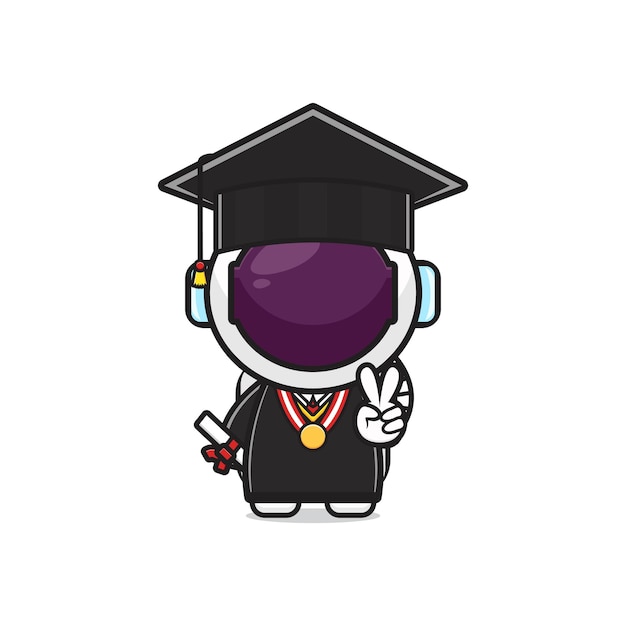 Cute astronaut on graduation day cartoon icon illustration. design isolated flat cartoon style