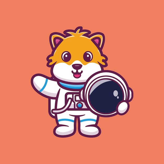 Cute astronaut hamster holding helmet cartoon vector illustration