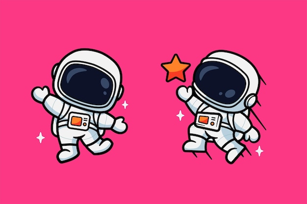 Cute astronaut happy and catching stars