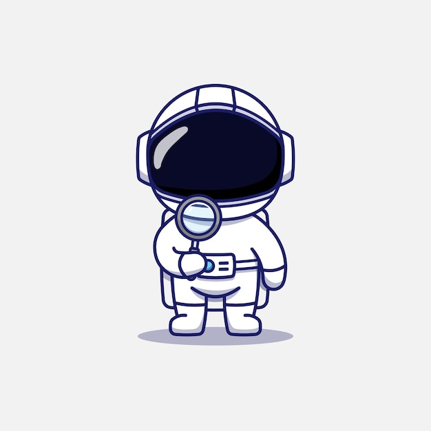 Милый космонавт держит увеличительное стекло