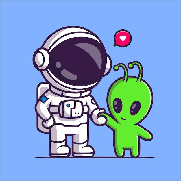 Vector cute astronaut holding baby alien cartoon vector icon illustration. science technology isolated flat