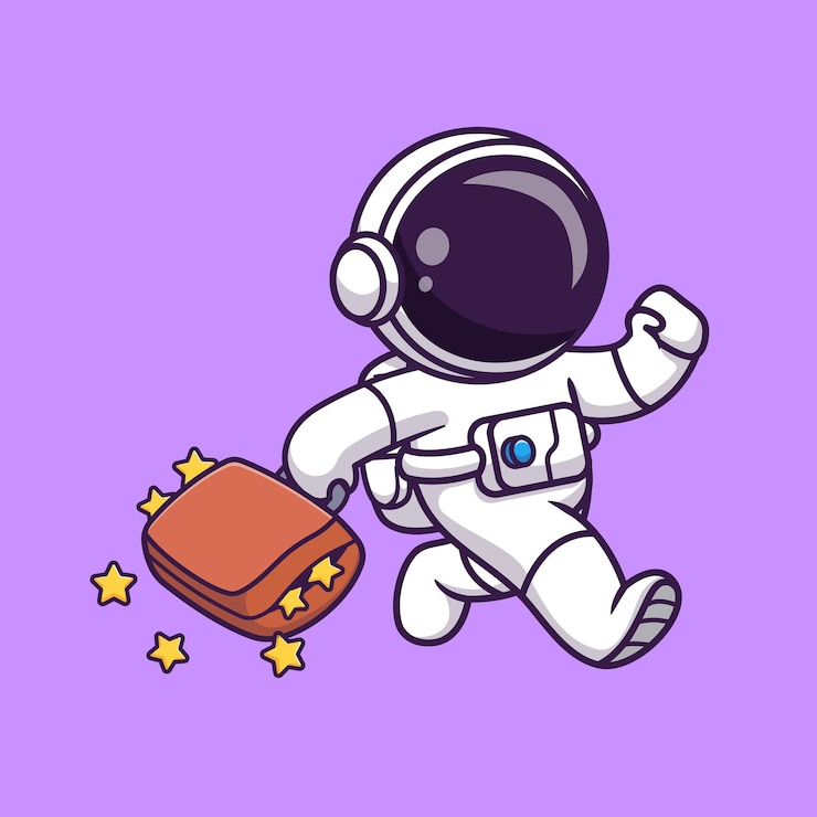 Vector cute astronaut holding bag star cartoon vector icon illustration. science holiday icon isolated flat