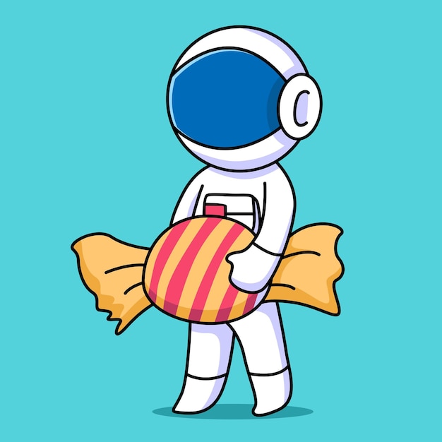 cute astronaut holding candy cartoon design