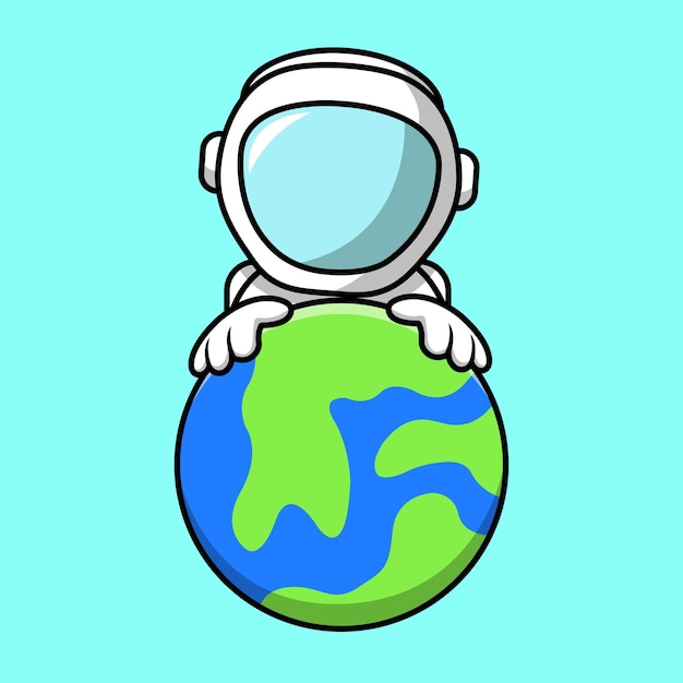 Cute astronaut holding earth cartoon vector icon illustration