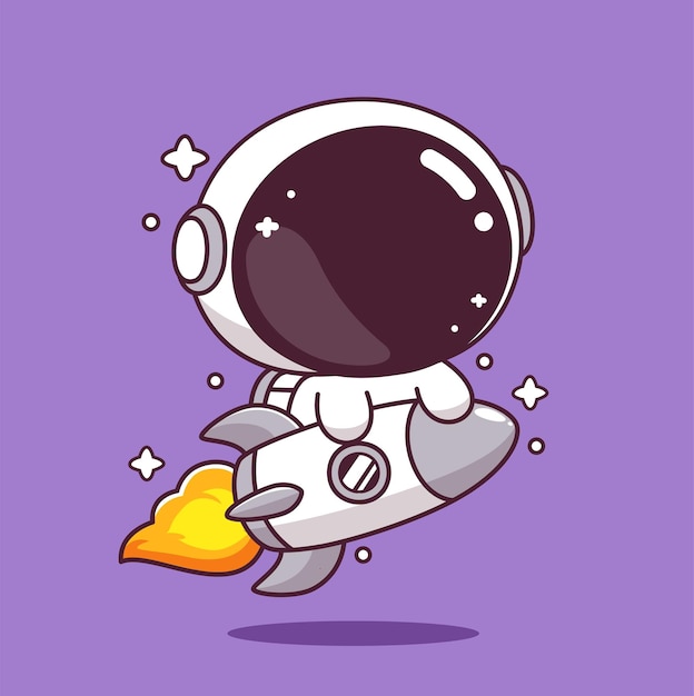 Vector cute astronaut holding flag on the moon mascot cartoon