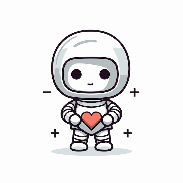 손에 심장을 들고 있는 귀여운 우주 비행사 터 일러스트레이션