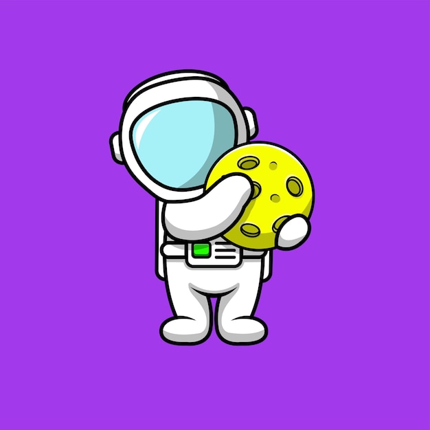 Cute astronaut holding moon cartoon vector icon illustration