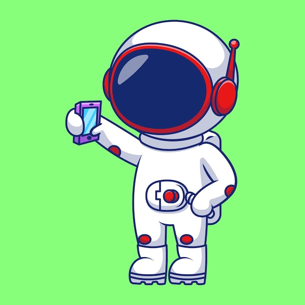 Cute astronaut holding a phone cartoon vector icons illustration flat cartoon concept