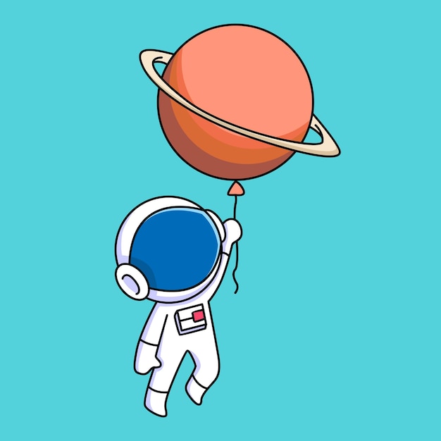 Vector cute astronaut holding saturn balloon cartoon design