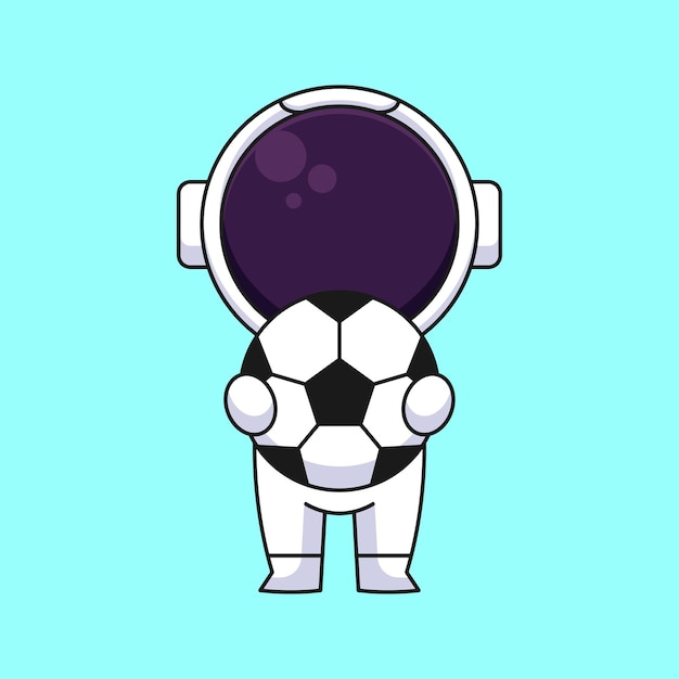 Cute astronaut holding soccer ball cartoon mascot doodle art hand drawn concept vector kawaii icon illustration