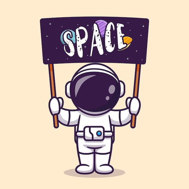 Vector cute astronaut holding space board cartoon vector icon illustration. science technology icon concept isolated premium vector. flat cartoon style