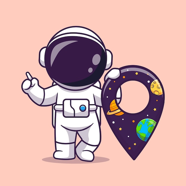 Vector cute astronaut holding space location point cartoon vector icon illustration. science technology