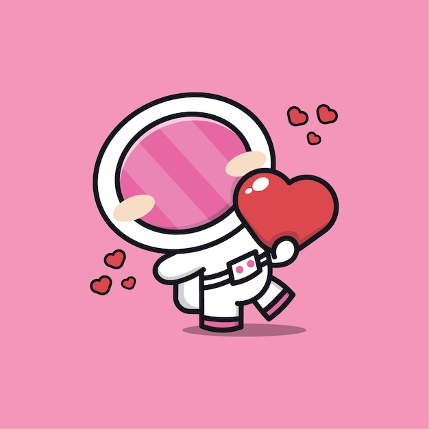 Cute astronaut hug a heart illustration