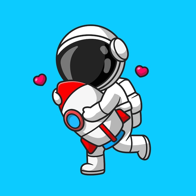 Cute astronaut hug rocket cartoon vector icon illustration. science technology icon concept isolated premium vector. flat cartoon style