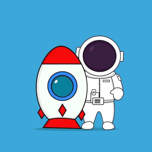 cute astronaut hug rocket.illustration flat