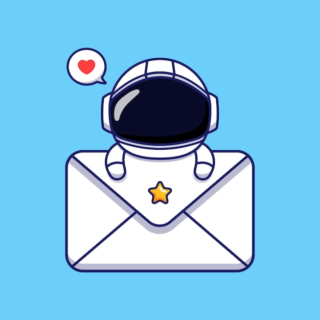 Cute astronaut hugging big envelope