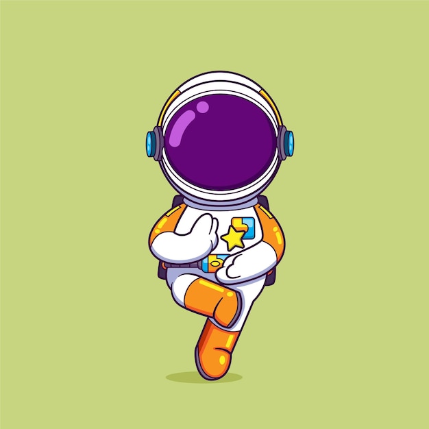 Vector the cute astronaut is posing like the shaolin and holding the bright star