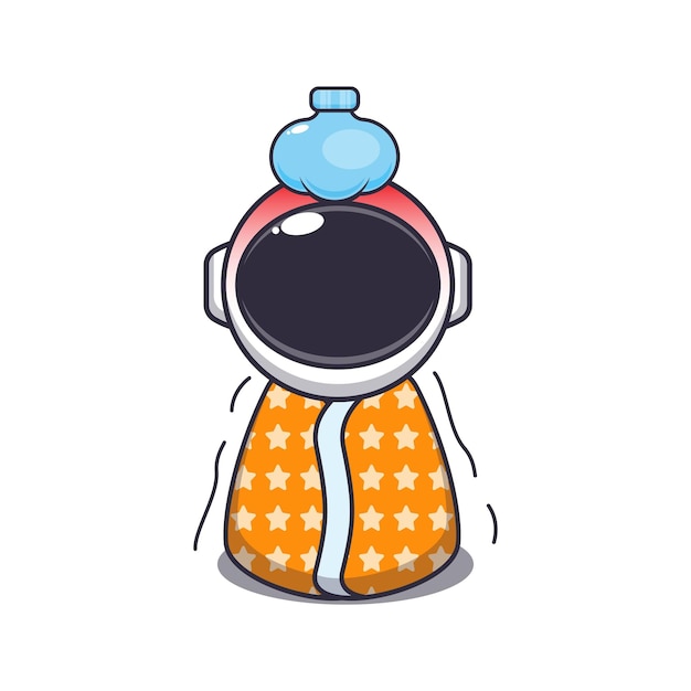 Cute astronaut is sick cartoon vector illustration.