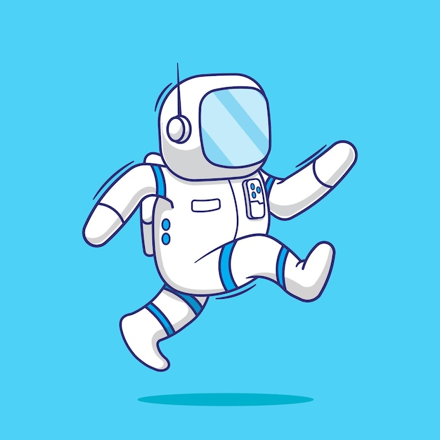 Cute astronaut jump cartoon vector icon mascot illustration futuristic technology character concept