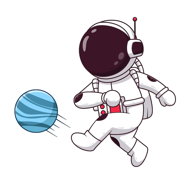 Cute Astronaut Kick a Planet. Astronaut Icon Concept