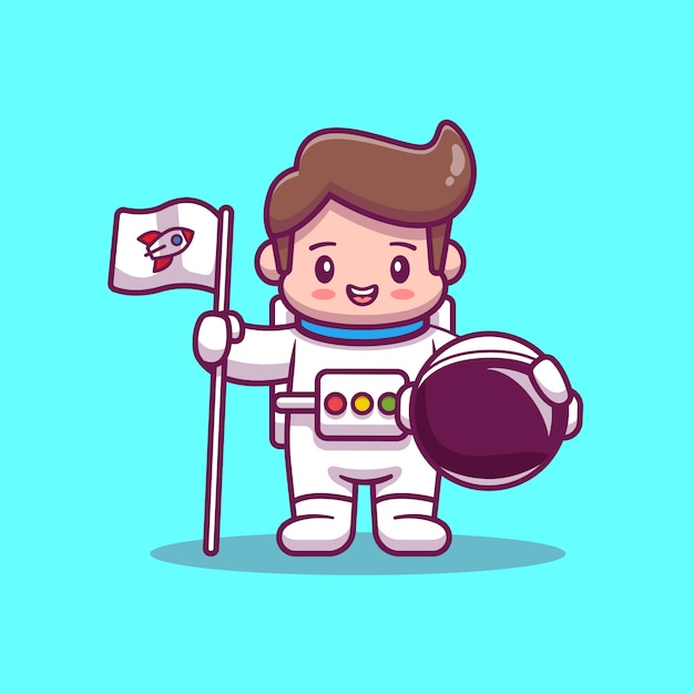 Illustrazione sveglia di cartoon cartoon icon dell'astronauta. concetto dell'icona della gente isolato. stile cartone animato piatto