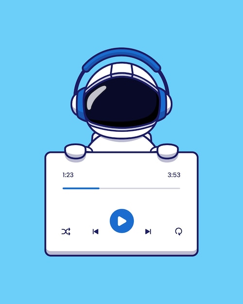 Cute astronaut listening music with headphone