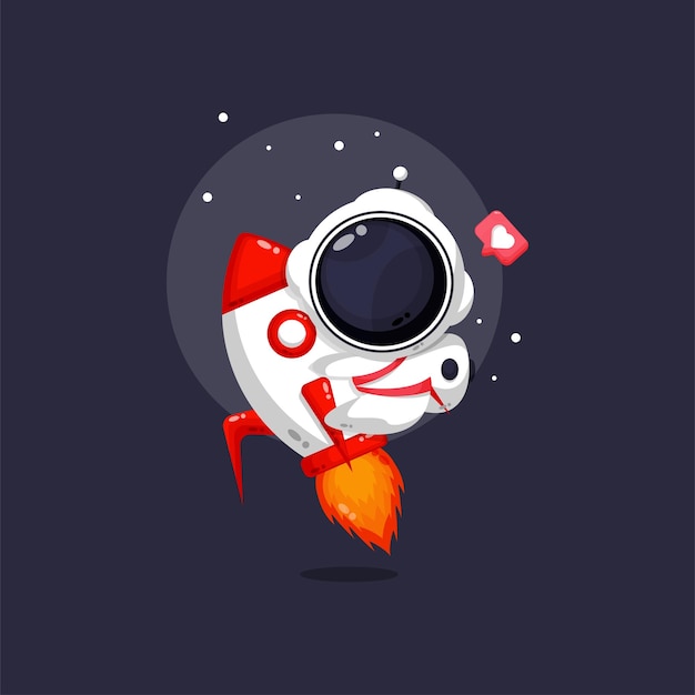 Cute astronaut mascot riding a rocket