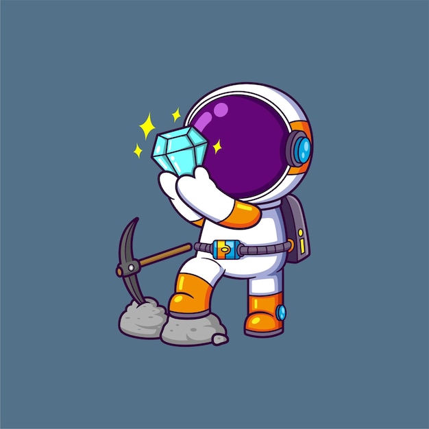 Cute Astronaut Mining Diamond Cartoon character