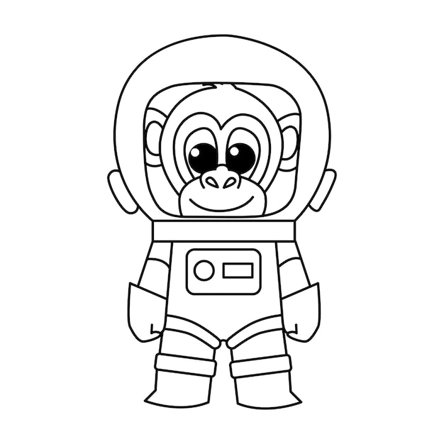 Cute astronaut monkey cartoon coloring page illustration vector For kids coloring book