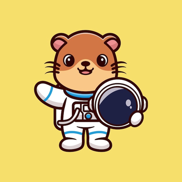 Cute astronaut otter holding helmet cartoon vector illustration