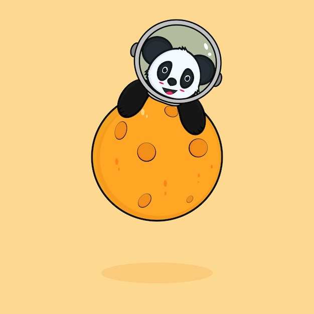 Cute astronaut panda With Moon Cartoon Vector Icon Illustration Premium Isolated Vector