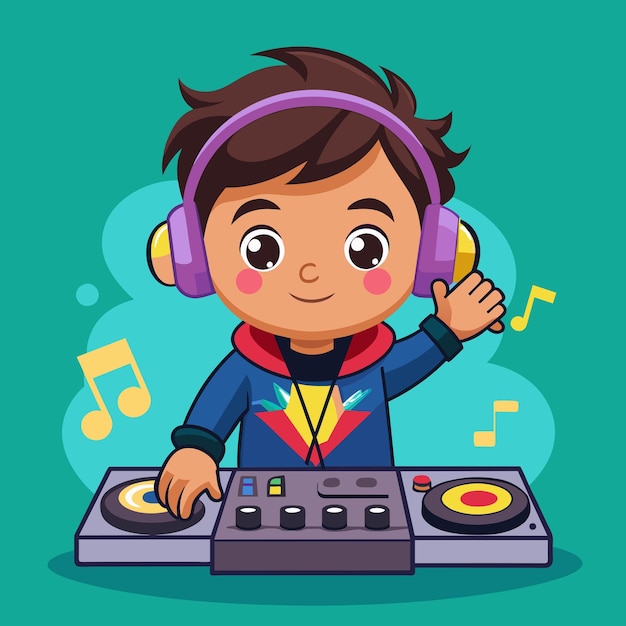 Vector cute astronaut playing dj electronic music with headphone cartoon icon illustration science technol