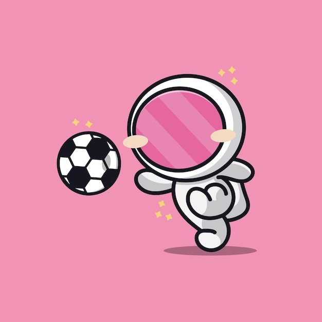 cute astronaut playing football soccer cartoon   illustration