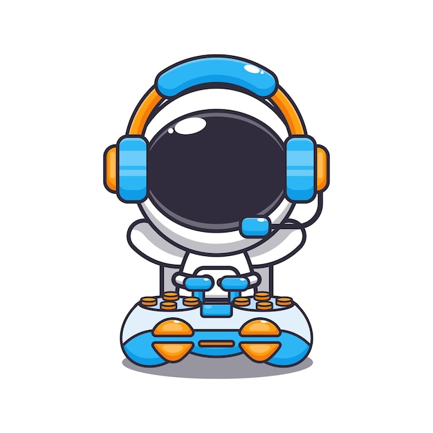 Cute astronaut playing a game cartoon vector illustration.