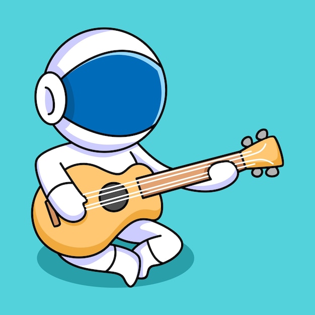 cute astronaut playing guitar cartoon design