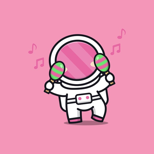 Cute astronaut playing music cartoon illustration