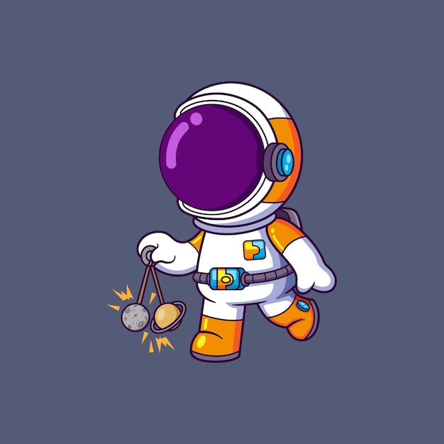 Vector cute astronaut playing playing clackers ball or latolato indonesian traditional cartoon character
