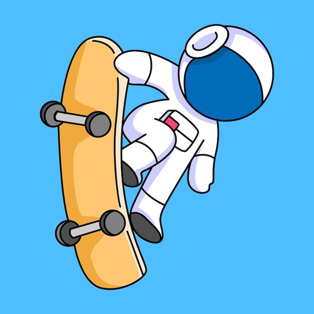 cute astronaut playing skateboard cartoon design