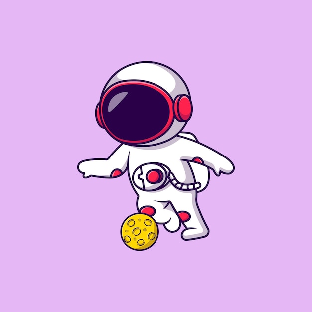 Cute Astronaut Playing Soccer Moon Cartoon Vector Icons Illustration
