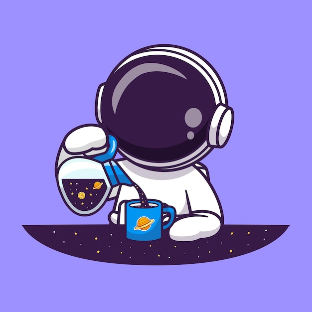 Cute Astronaut Pouring Space Tea Cartoon Vector Icon Illustration Science Drink Icon Isolated