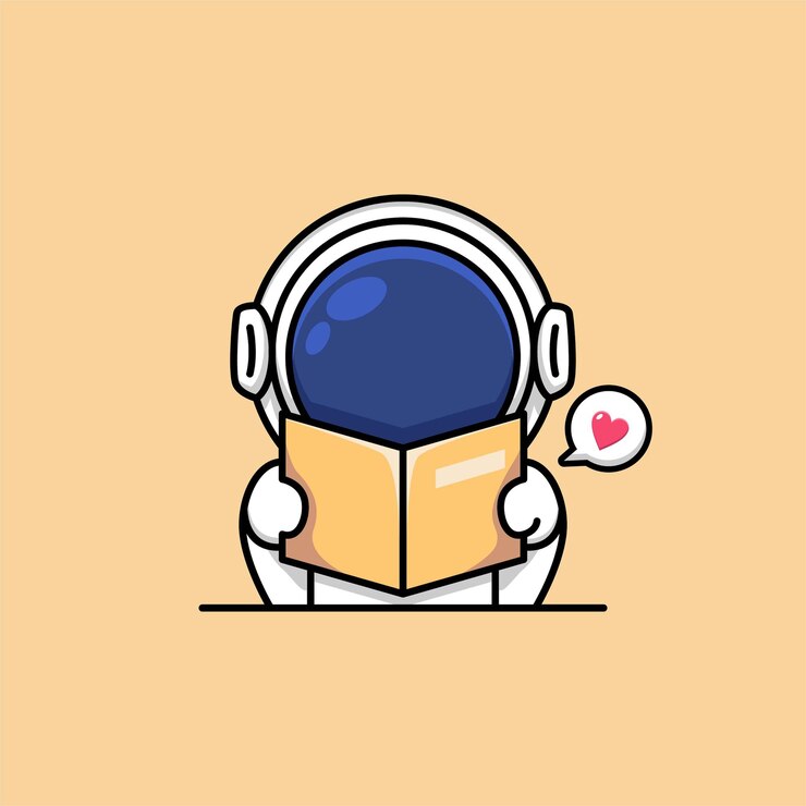 Vector cute astronaut reading book cartoon illustration