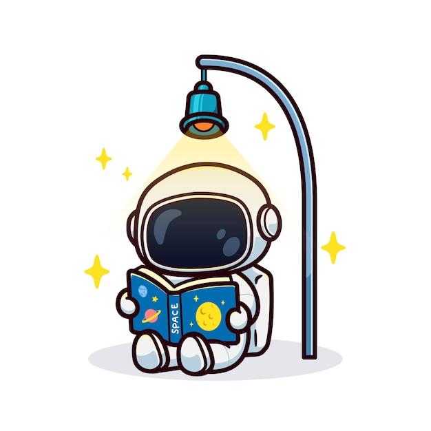 Vector cute astronaut reading a book