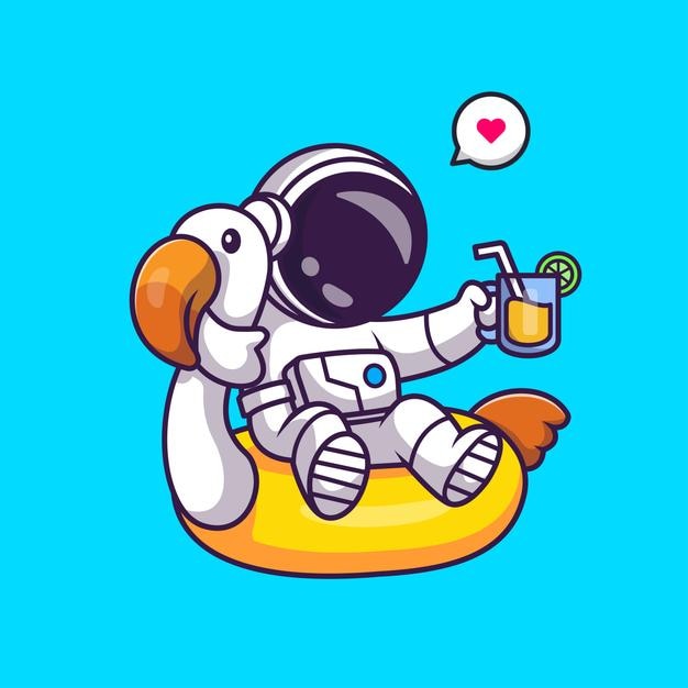 Vector cute astronaut relaxing on bird balloon with orange juice cartoon vector icon illustration. science