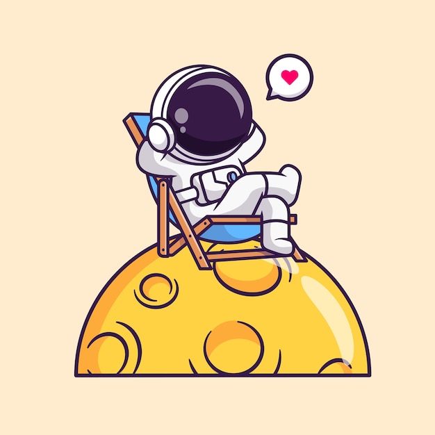 Cute astronaut relaxing on moon cartoon vector icon illustration. science technology icon isolated