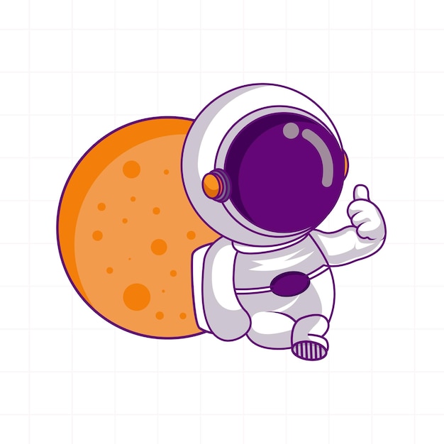 Милый астронавт отдыхает на лунном мультфильме со знаком ок