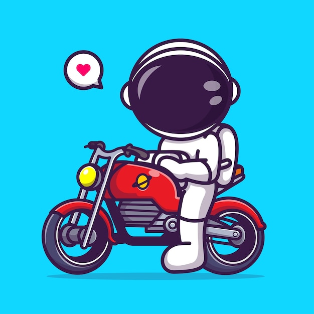 Cute astronaut riding motorcycle cartoon vector icon illustration science transportation isolated