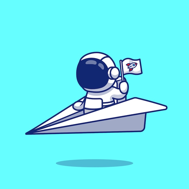 Cute astronaut riding paper plane cartoon   illustration.